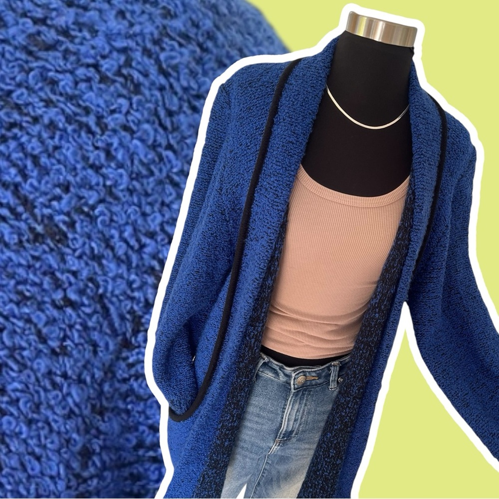 Vintage 80s oversized blue black nubby knit cardigan